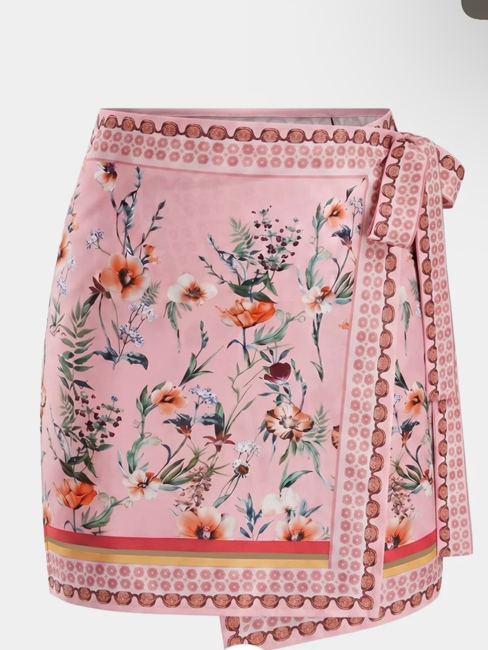 Commense Pink Floral Wrap Swim Sarong with Orange Accents